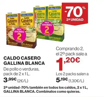 Supercor CALDO CASERO GALLINA BLANCA De pollo o verduras, pack de 2x1L. oferta