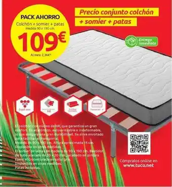 Tuco Colchón + Somier + Patas Medida 90 X 190 Cm oferta
