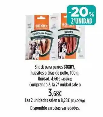 El Corte Inglés -20% 2a Unidad Snack Para Perros Boxby Huesitos O Tiras De Pollo oferta