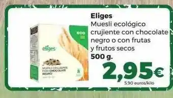 Alimerka Eliges Muesli Ecologico Crujiente Con Chocolate Negro O Con Frutas Y Frutos Secos oferta