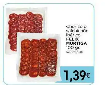 Supermercados Piedra Chorizo ó Salchichón Ibérico Felix Murtiga 100gr oferta