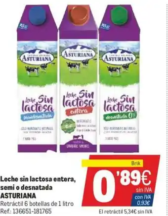 Makro Asturiana Leche sin lactosa entera, semi o desnatada oferta