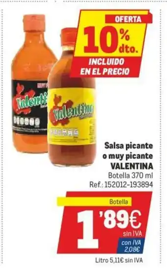 Makro Valentina Salsa picante o muy picante Botella 370ml oferta