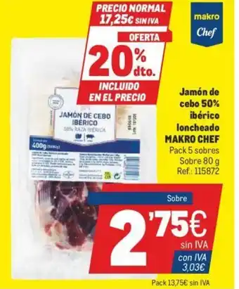 Makro Makro Chef Jamón de cebo 50% ibérico locheado 80g oferta
