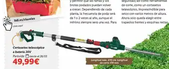 Lidl Parkside - cortasetos telescopico a bateria 20v oferta