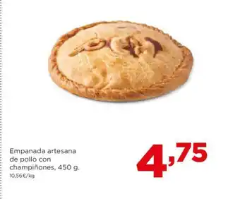Alimerka Empanada artesana de pollo con champiñones, 450 g. 10,56€/kg oferta