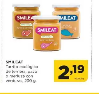 Alimerka SMILEAT Tarrito ecológico de ternera, pavo o merluza con verduras, 230 g. oferta