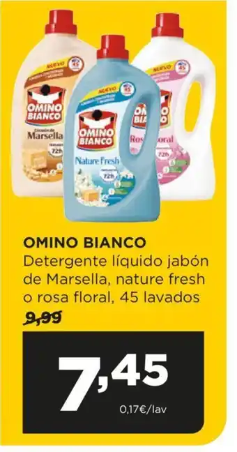 Alimerka OMINO BIANCO Detergente líquido jabón de Marsella, nature fresh o rosa floral, 45 lavados oferta