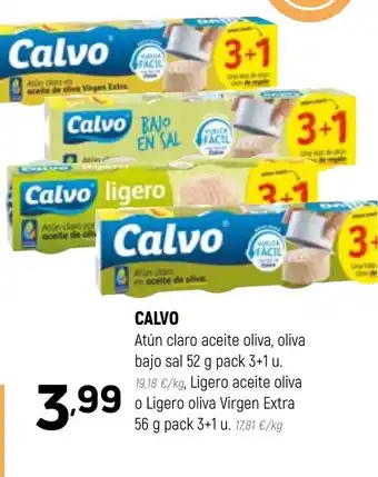 Coviran CALVO Atún claro aceite oliva, oliva bajo sal 52 g pack 3+1 u. oferta