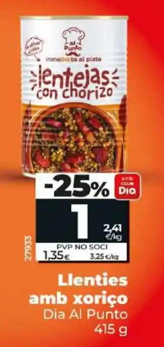 Dia Llenties amb xoriço oferta