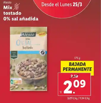 Lidl Alesto Mix tostado 0% sal añadida oferta