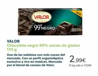 Carrefour Valor chocolate negro 99% cacao sin gluten oferta