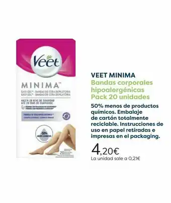 Carrefour Veet minima bandas corporales hipoalergénicas pack 20 unidades oferta