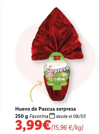 Lidl Huevo de Pascua sorpresa 250 g Favorina desde el 08/03 oferta