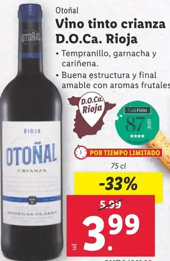 Lidl Vino tinto crianza D.O.Ca. Rioja oferta