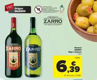 Carrefour Vermut ZARRO Rojo o blanco 1,51 oferta