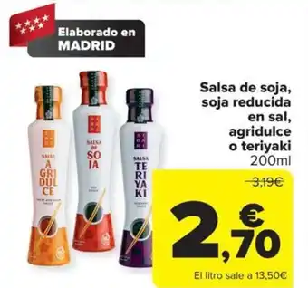 Carrefour Salsa de soja, soja reducida en sal, agridulce o teriyaki 200ml oferta