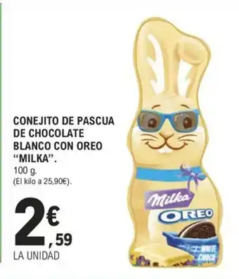 E.Leclerc CONEJITO DE PASCUA DE CHOCOLATE BLANCO CON OREO "MILKA". oferta