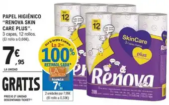 E.Leclerc PAPEL HIGIÉNICO "RENOVA SKIN CARE PLUS". oferta