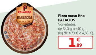 Alcampo Palacios Pizza masa fina 340g a 410g oferta