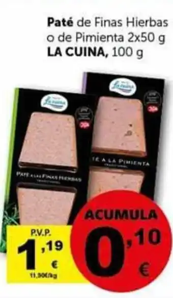 Masymas Paté de Finas Hierbas o de Pimienta 2 x 50g LaCuina 100g oferta