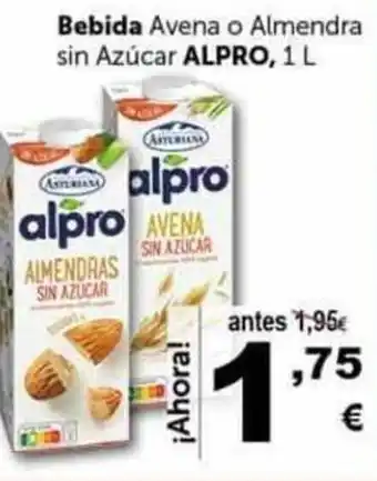 Masymas Bebida Avena o Almendra sin Azúcar Alpro 1l oferta