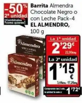Masymas Barrita Almendra chocolate Negro o con Leche Pack 4 El Almendro 100g oferta