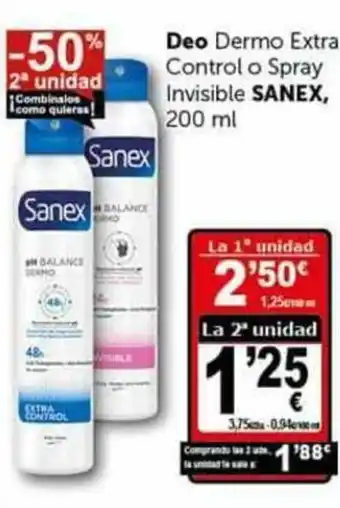 Masymas Deo Dermo Extra Control o spray Invisible Sanex 200ml oferta