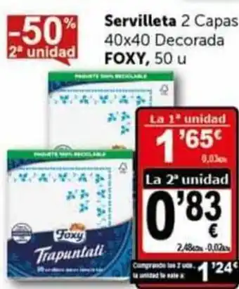 Masymas Servilleta 2 Capas 40x40 Decorada Foxy 50u oferta