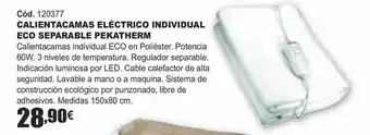 Calientacamas eléctrico individual eco separable pekatherm