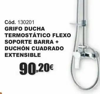 HP Grifo de ducha termostático flexo soporte barra + duchón cuadrado extensible oferta