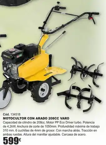 HP Motocultor con arado 208cc varo oferta