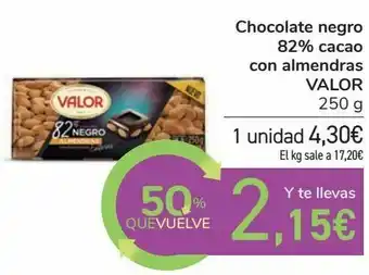 Carrefour Chocolate negro 82% cacao con almendras valor oferta