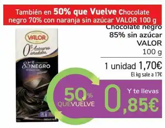 Carrefour Chocolate negro 85% sin azúcar valor oferta