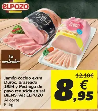 Carrefour Jamón cocido extra duroc, braseado 1954 y pechuga de pavo reducida en sal bienstar el pozo oferta