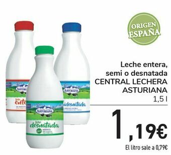 Carrefour Leche entera, semi o desnatada central lechera asturiana oferta