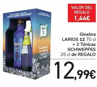 Carrefour Ginebra larios 12 + tónicas schweppes de regalo oferta