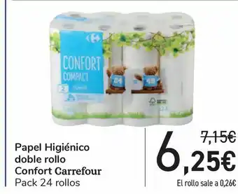 Carrefour Papel higiénico doble rollo confort carrefour oferta