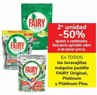 Carrefour En todos los lavavajillas máquina pastillas fairy original, platinum y platinum oferta