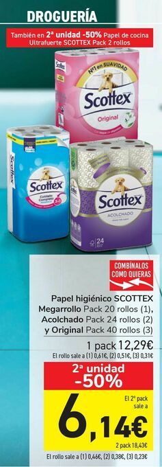 Carrefour Papel higiénico scottex megarrollo, acolchado y original oferta