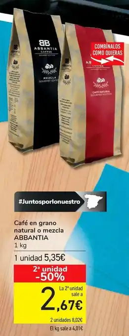 Carrefour Café en grano natural o mezcla abbantia oferta