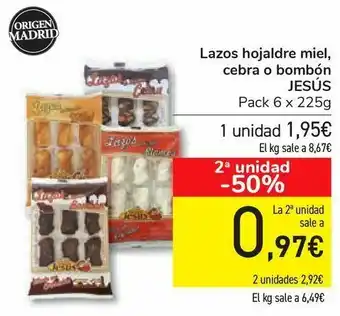 Carrefour Lazos hojaldre miel, cebra o bombón jesús oferta