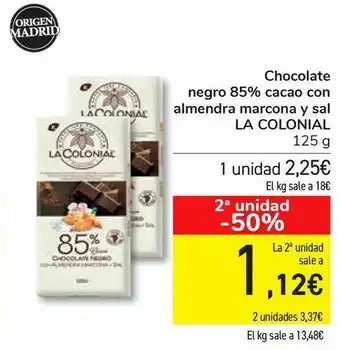 Carrefour Chocolate negro 85% cacao con almendra marcona y sal la colonial oferta