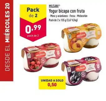 ALDI Milsani Yogur bicapa con fruta 2 x 135g oferta