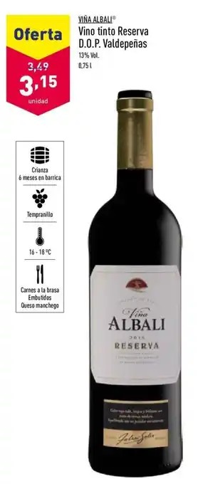 ALDI Viña Albali Vino Tinto Reserva D.O.P Valdepeñas 0,75l oferta