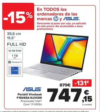 Carrefour ASUS Portátil Vivobook F1504ZA-NJ312W oferta