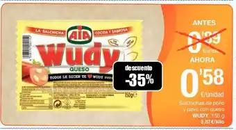 SPAR Wudy Salchichas de polio y pavo con queso, 150g oferta