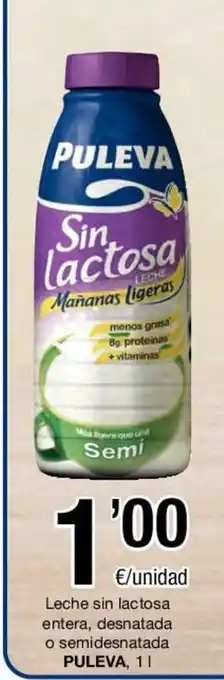 SPAR Puleva Leche sin lactosa entera, desnatada o semidesnatada 1 L oferta