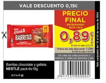 SPAR Barritas chocolate y galleta NESTLÉ pack-6x18g oferta