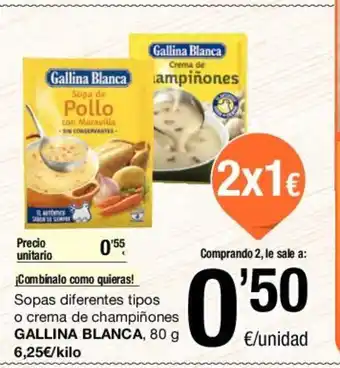 SPAR Gallina Blanca, Sopas diferentes tipos o crema de champiñones, 80g oferta